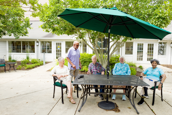 residents on patio